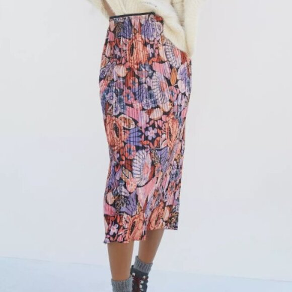 Maeve Tilda Pleated Velvet Midi Skirt - Floral Pleated #191 - Picture 1 of 9
